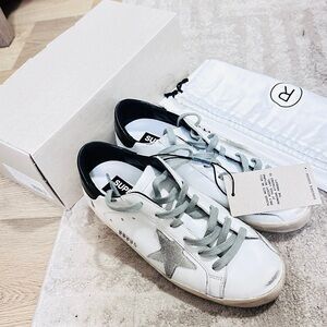 Golden Goose White and Silver Sneakers